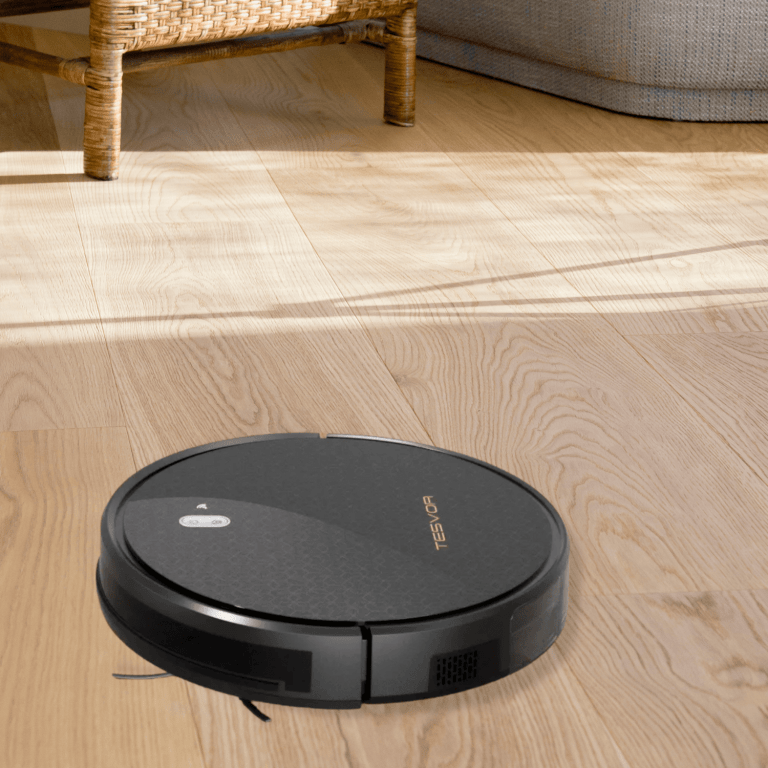 Tesvor M1 Robot Vacuum on a wooden floor