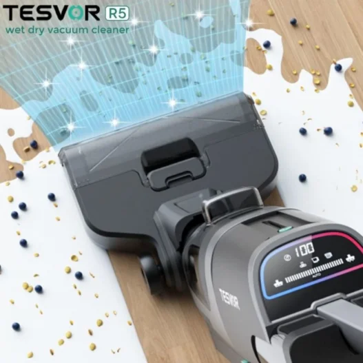 Tesvor R5 Wet-Dry Cordless Vacuum Cleaning a Spill