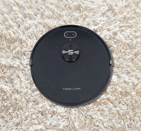 Tesvor S6+ Robot Vacuum on a white carpet